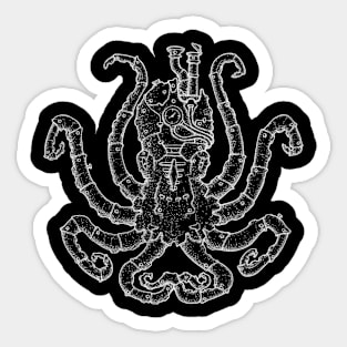 Steampunk Octopus Drawing (white lineart) Sticker